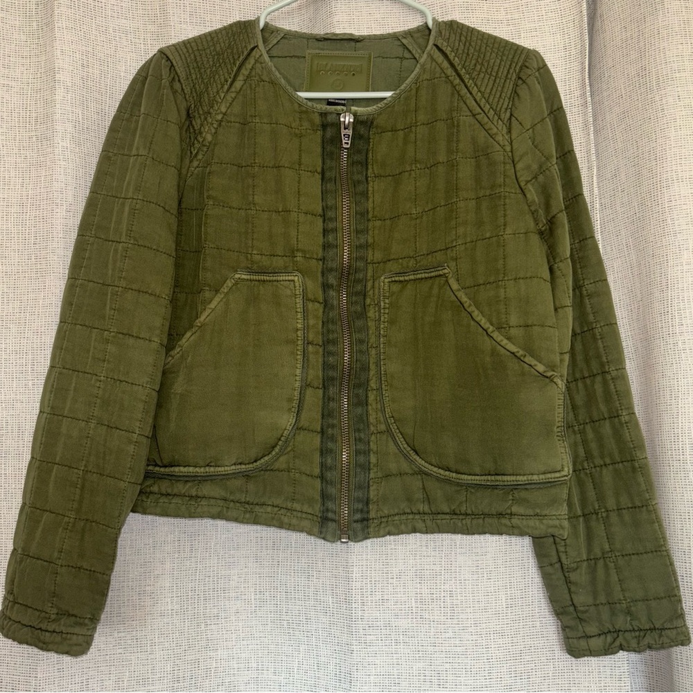 Blank NYC olive army olive green quilted slightly cropped full zip jacket Medium